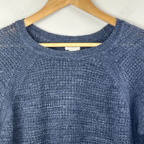 J. Crew Size Blue Linen Blend Knit Sweater Size S Lightweight Summer - Picture 2 of 9
